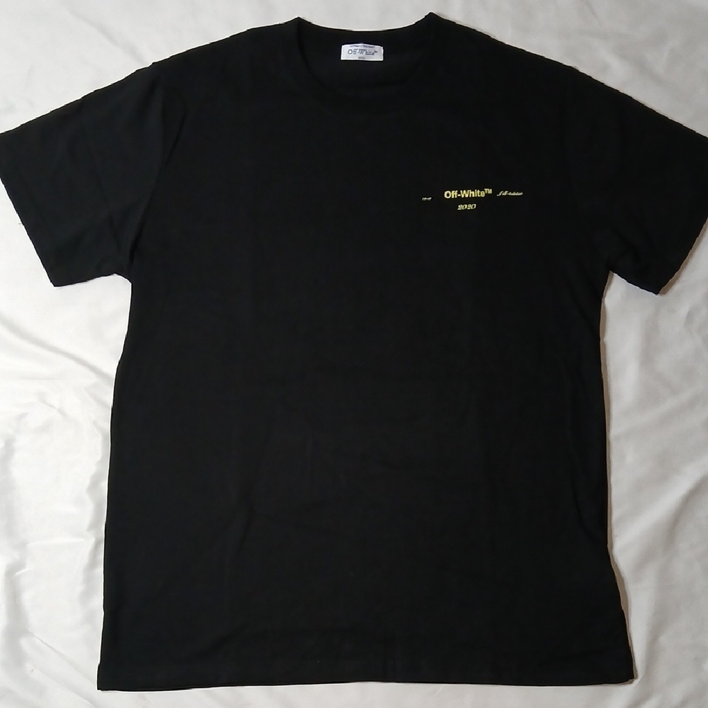 Off-White Black Tee with Yellow Chest Print And Logo